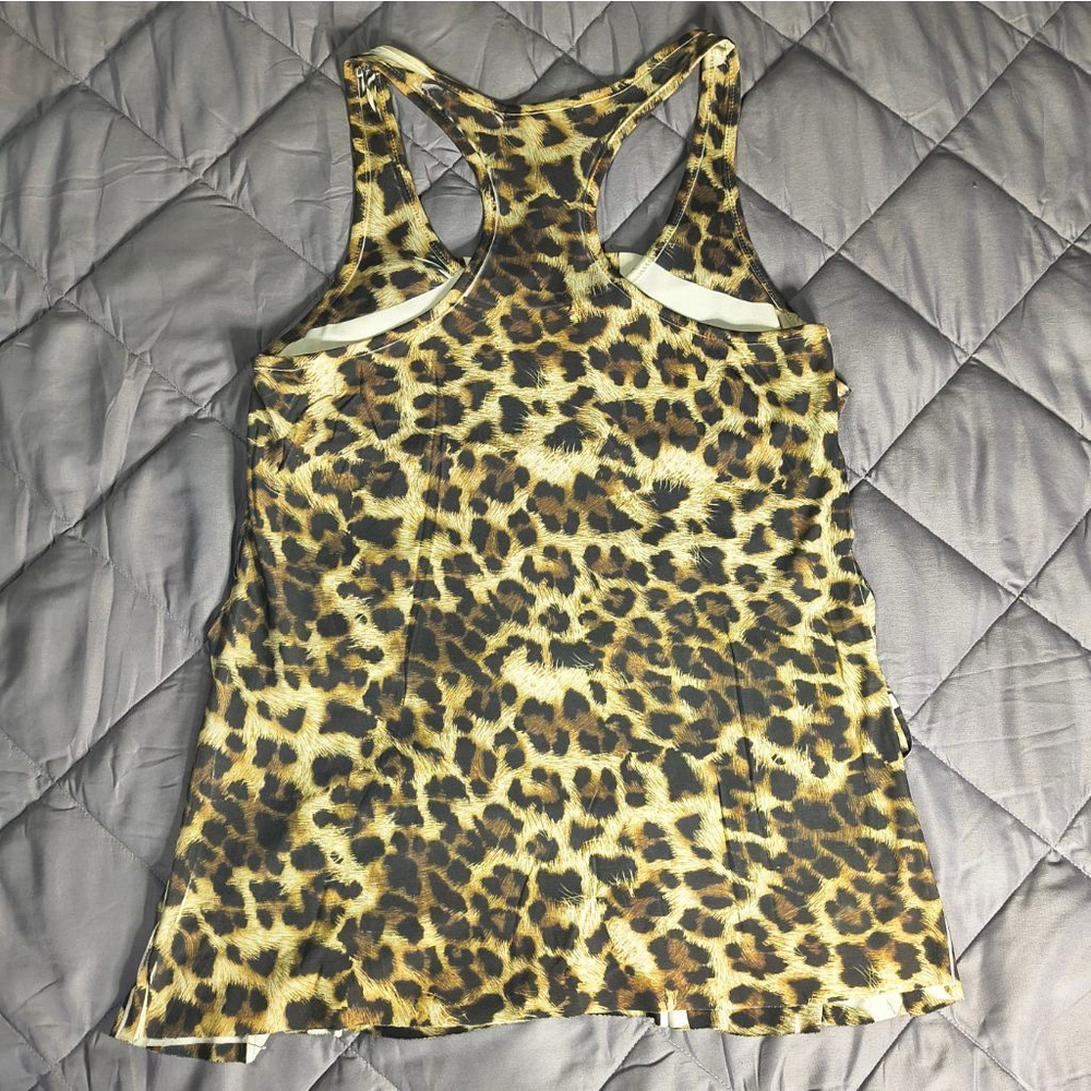 (M) Women's Charlotte Russe Brown & Tan Leopard Print Tiered Racerback Tank Top - Picture 2 of 5